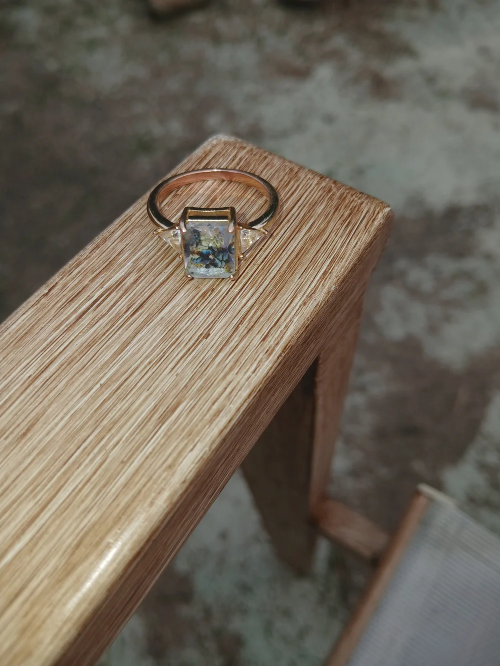 Gold Ring with Clear Square Center Stone - Women Jewelry